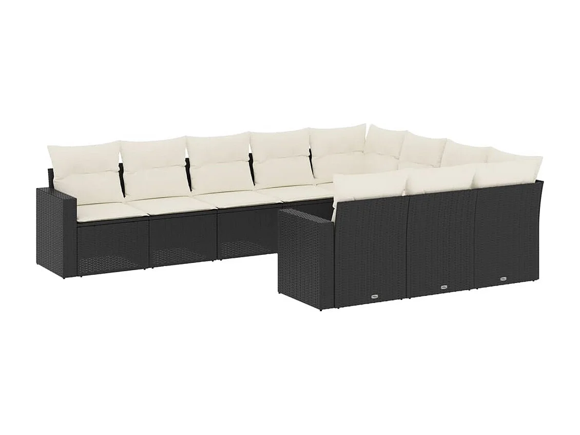 10-delige Loungeset met kussens poly rattan zwart