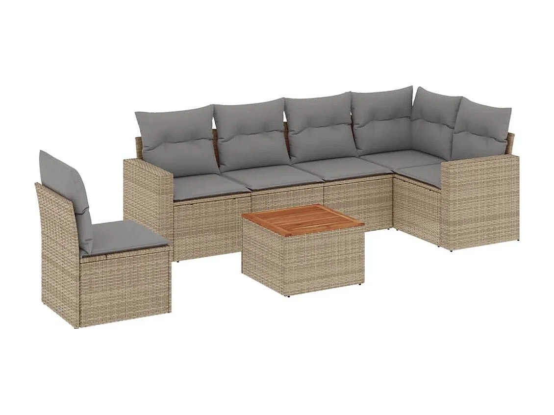 Salon de jardin avec coussins 7 pcs beige résine tressée