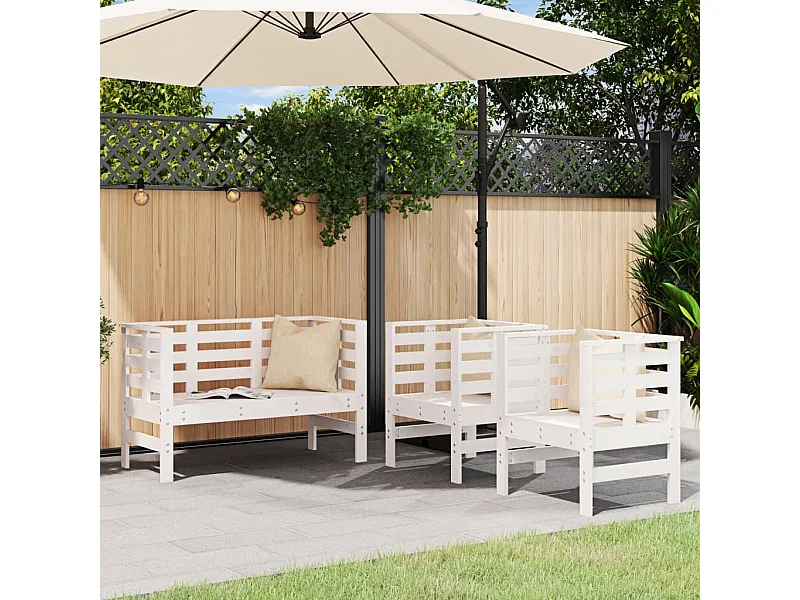 Set Salotto da Giardino 3 pz Bianco in Legno Massello di Pino