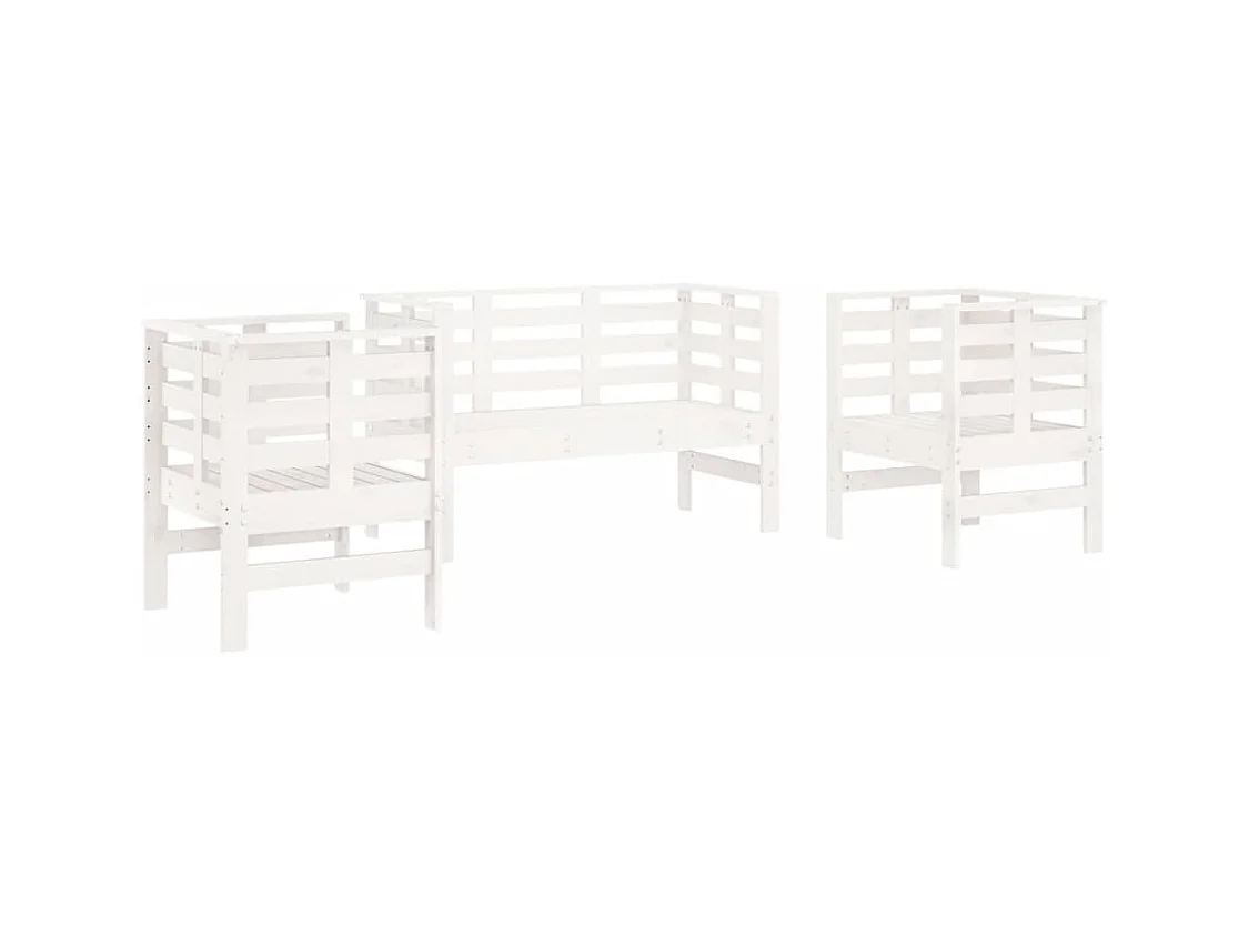 Salon de jardin 3 pcs blanc bois massif de pin