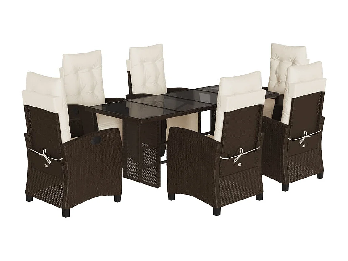 Set da Pranzo da Giardino 7pz con Cuscini in Polyrattan Marrone