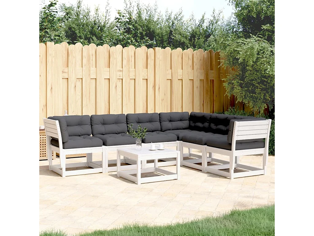 Set Divani Giardino 6pz con Cuscini Bianco Legno Massello Pino