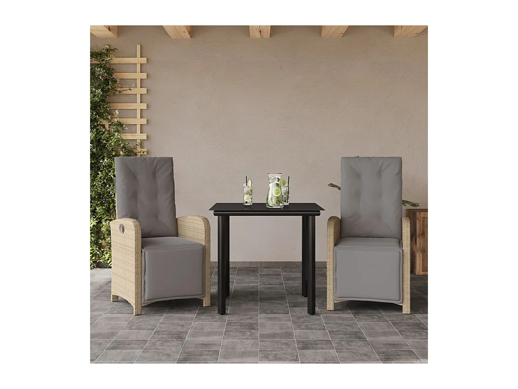 Ensemble de bistro 3 pcs avec coussins beige résine tressée