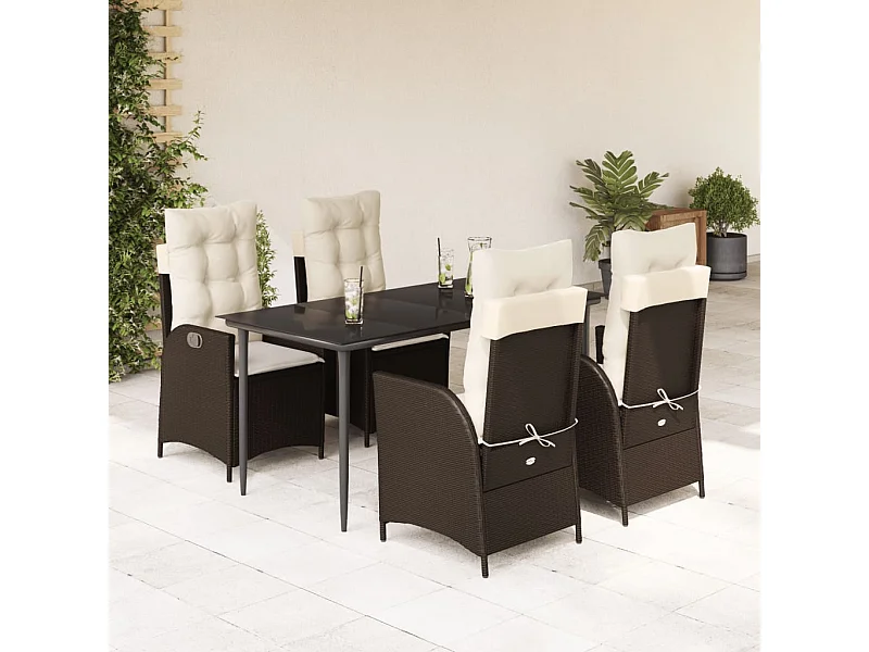 Ensemble à manger de jardin 5 pcs et coussins marron poly rotin