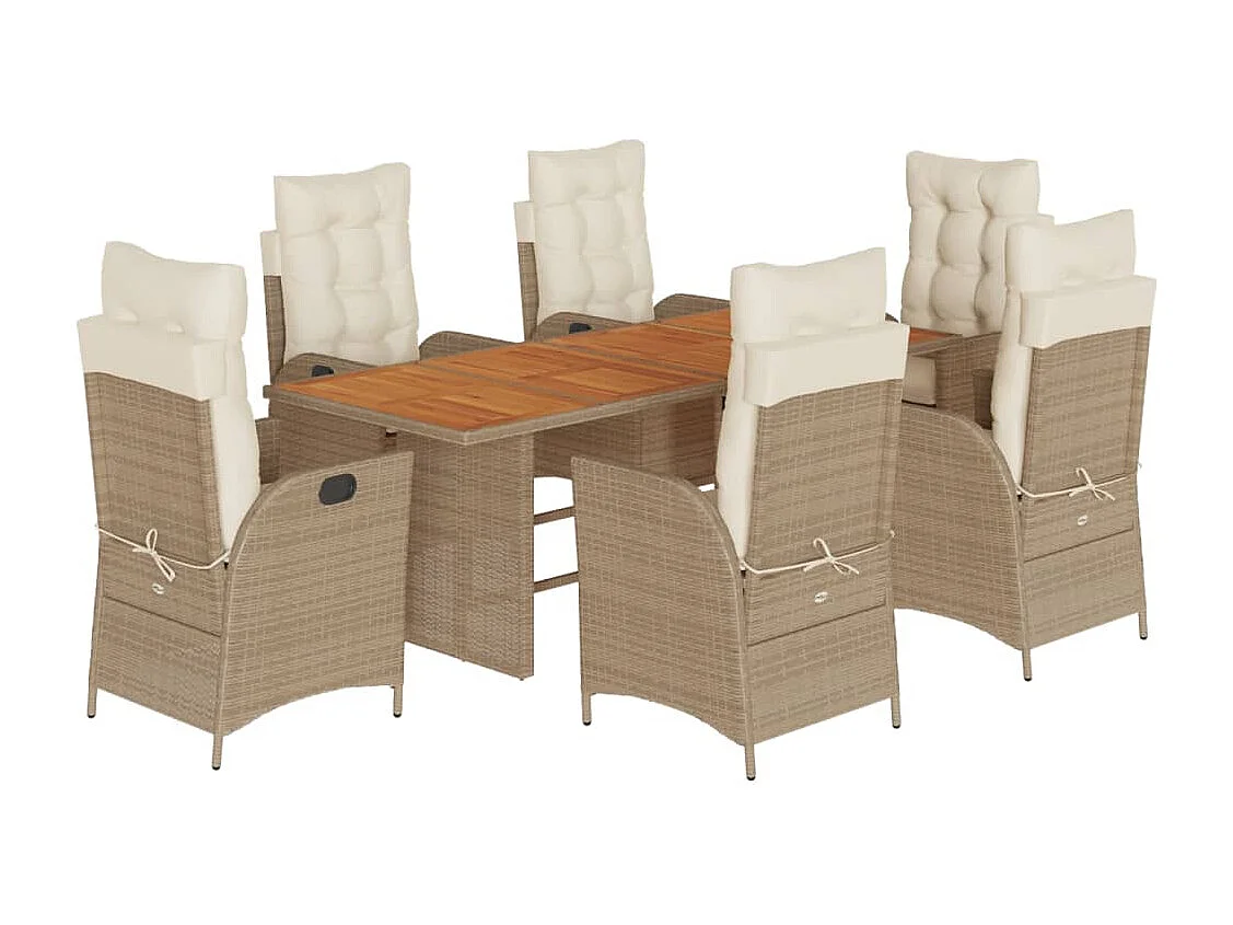 7-tlg. Garten-Essgruppe mit Kissen Beige Poly Rattan