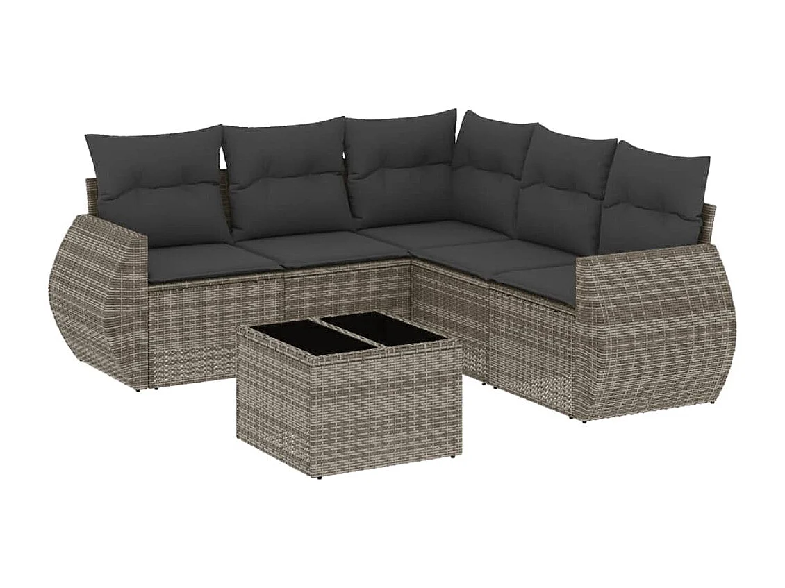 Salon de jardin 6 pcs avec coussins gris résine tressée