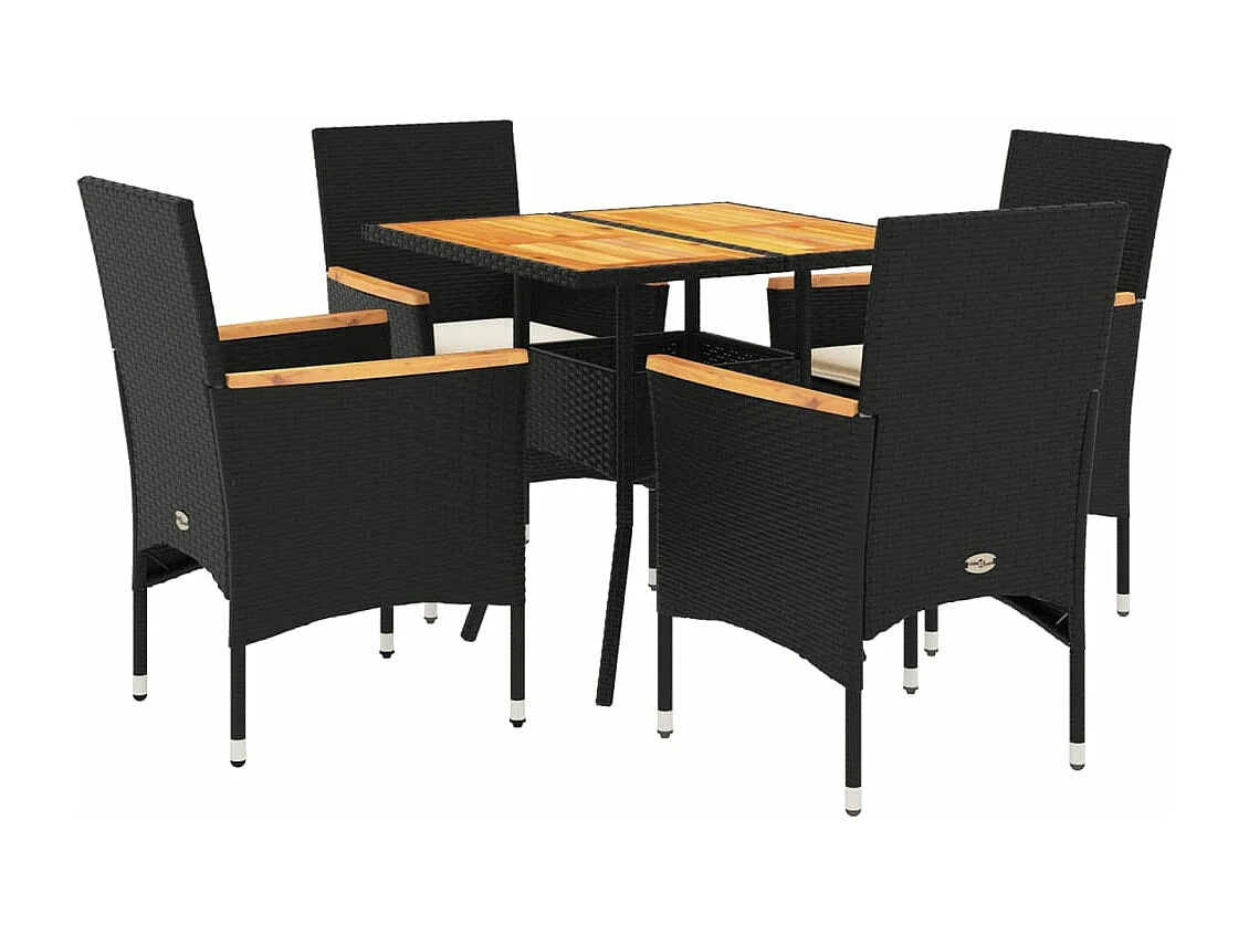 5-delige Loungeset met kussens poly rattan en acaciahout zwart
