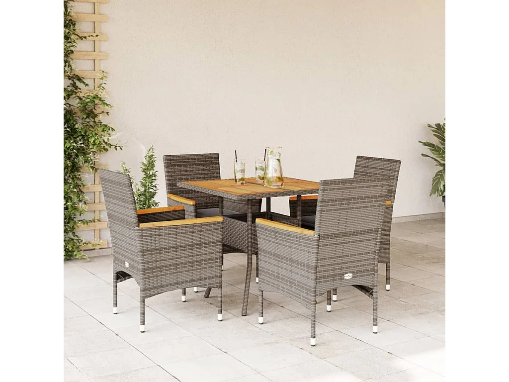 Ensemble à manger de jardin et coussins 5 pcs gris rotin acacia