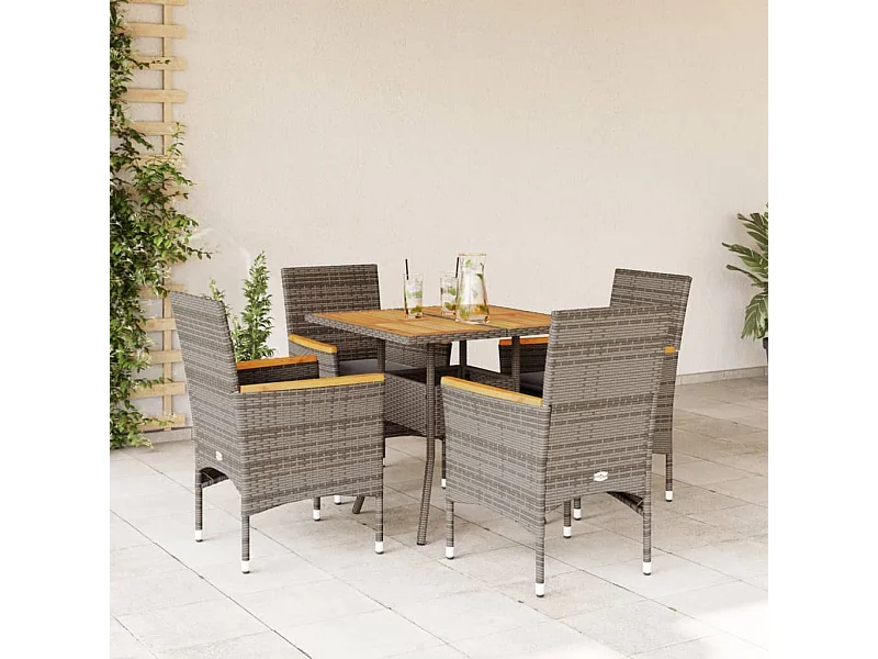 5-tlg. Garten-Essgruppe mit Kissen Grau Poly Rattan Akazie
