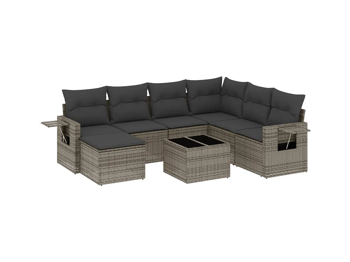 Salon de jardin 8 pcs avec coussins gris résine tressée