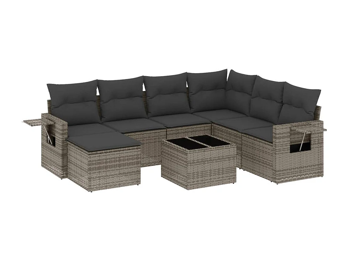 Salon de jardin 8 pcs avec coussins gris résine tressée