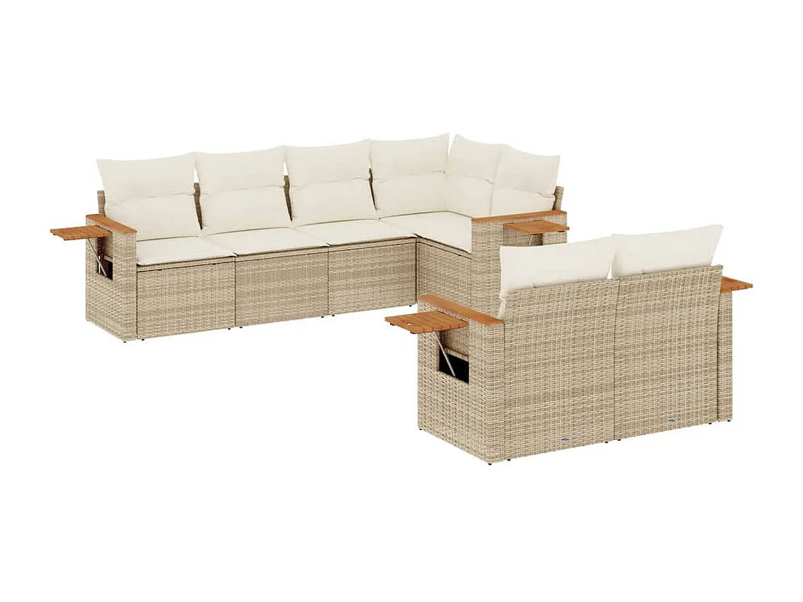 7-delige Loungeset met kussens poly rattan beige