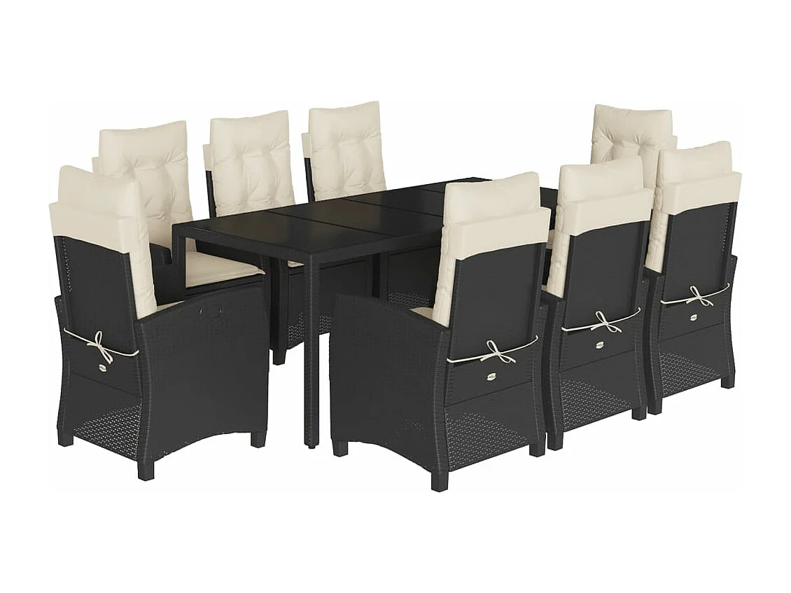 Ensemble à manger de jardin 9pcs coussins noir résine tressée