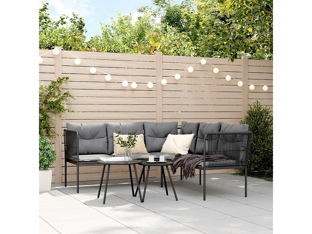 Garten-Sofagarnitur mit Kissen Schwarz Stahl und Textilene