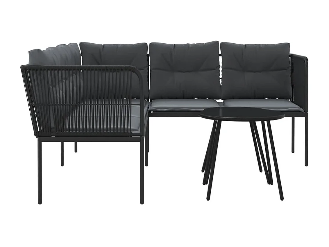 Garten-Sofagarnitur mit Kissen Schwarz Stahl und Textilene
