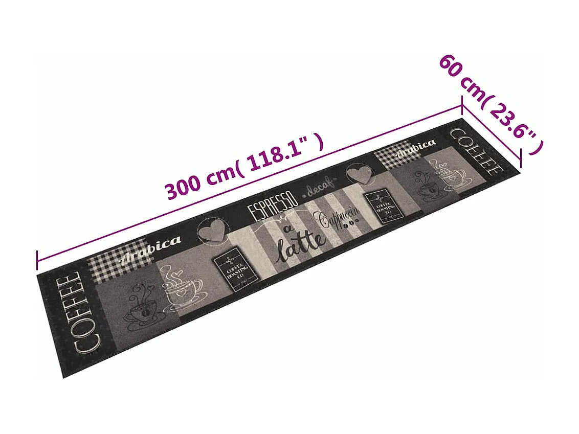 Tapis de cuisine lavable impression café noir 60x300 cm velours