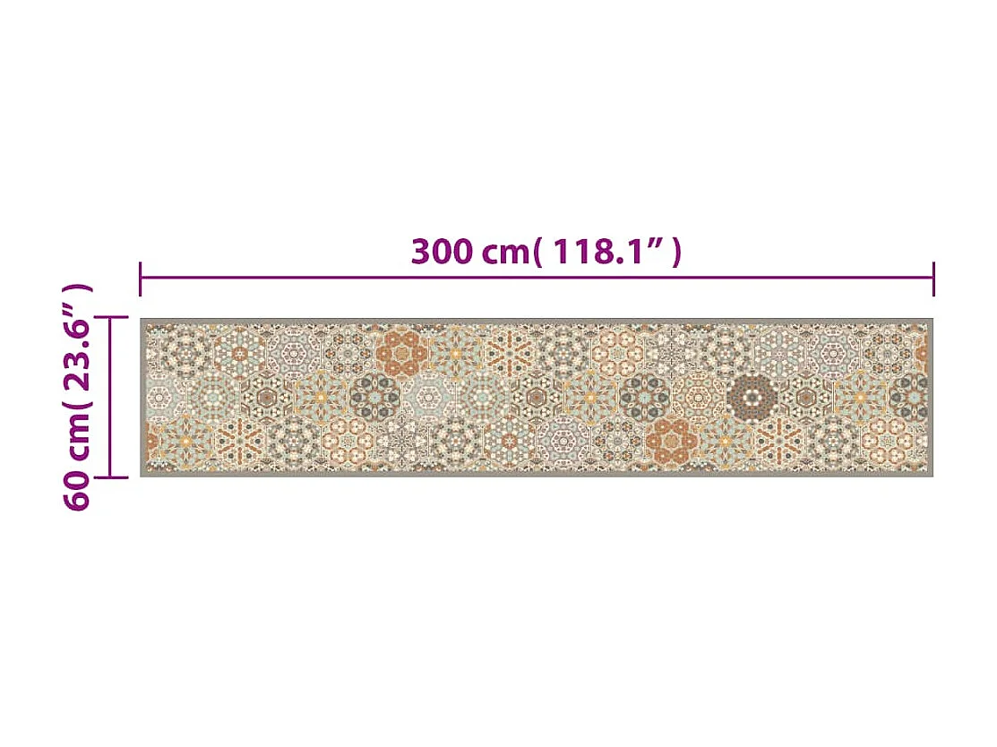 Tapis de cuisine lavable impression pastel hexagonale 60x300 cm