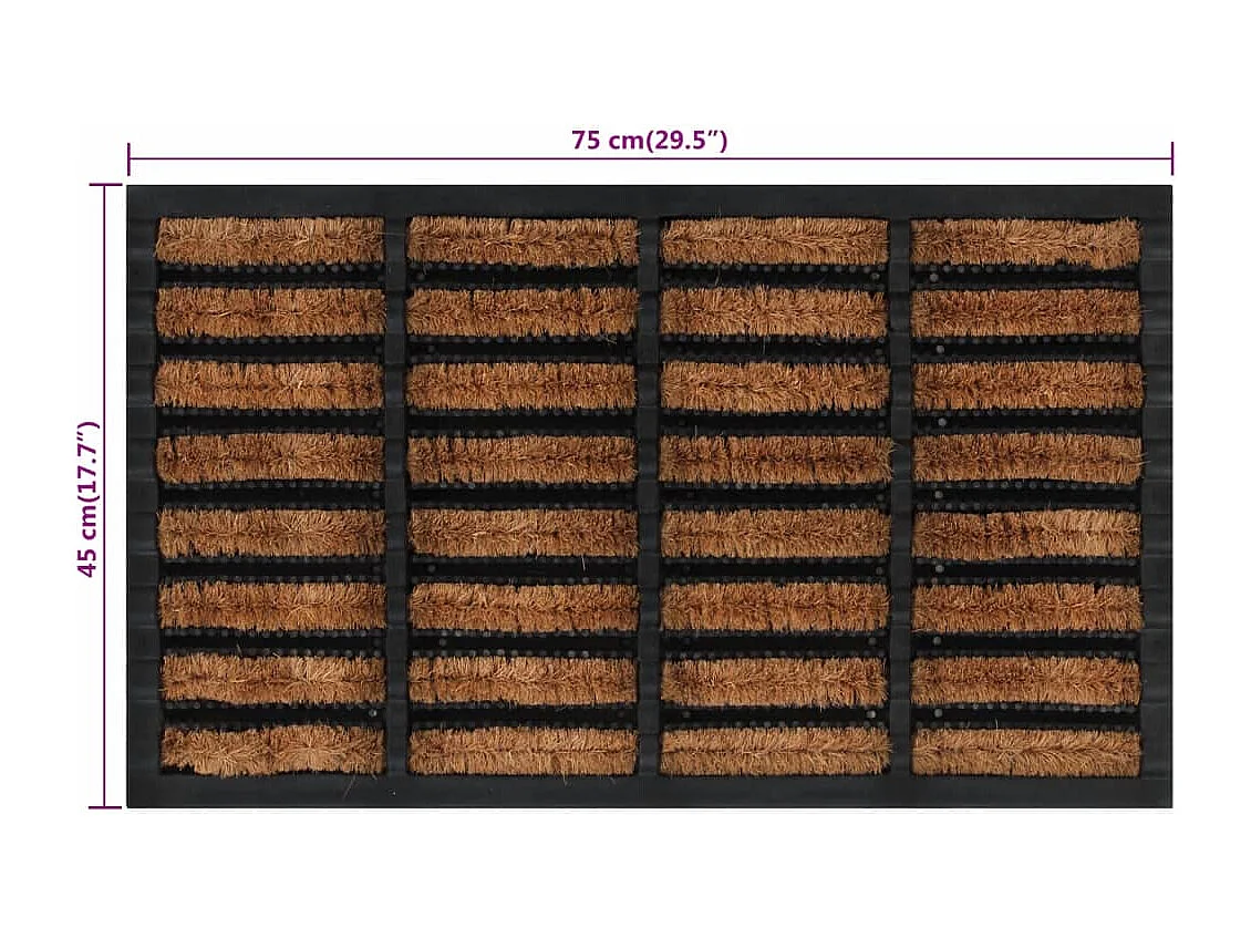 Paillasson rectangulaire 45x75 cm caoutchouc et fibre de coco