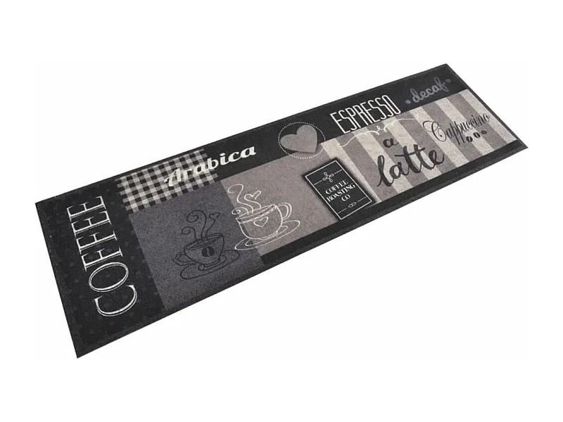 Waschbarer Küchenteppich, schwarzer Kaffeedruck, 45 x 150 cm, Samt