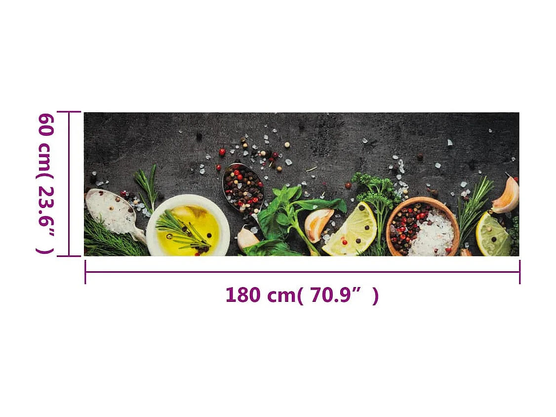 Tapete de cozinha lavável com estampa de especiarias 60x180 cm veludo