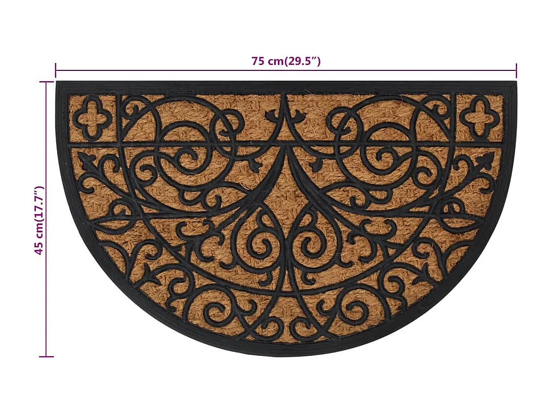 Tapete de porta meio redondo 45x75 cm borracha e fibra de coco