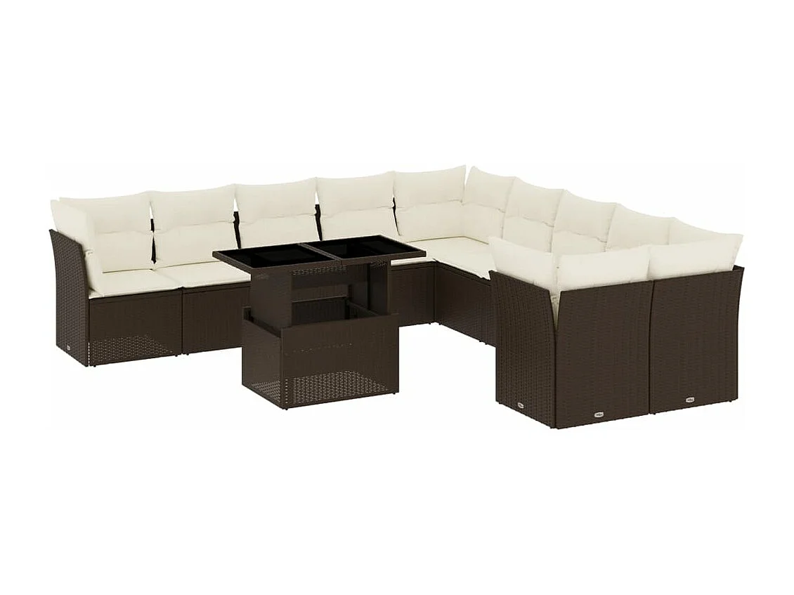 Salon de jardin et coussins 11 pcs marron résine tressée