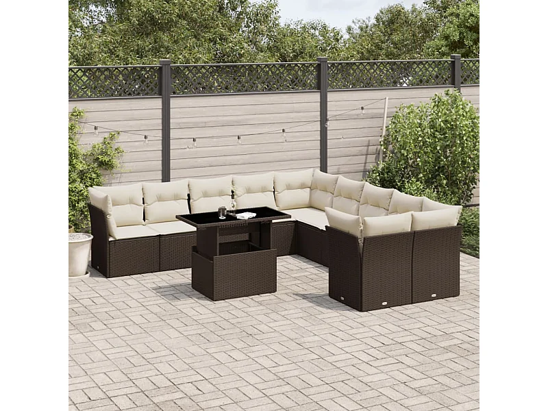 11-delige Loungeset met kussens poly rattan bruin