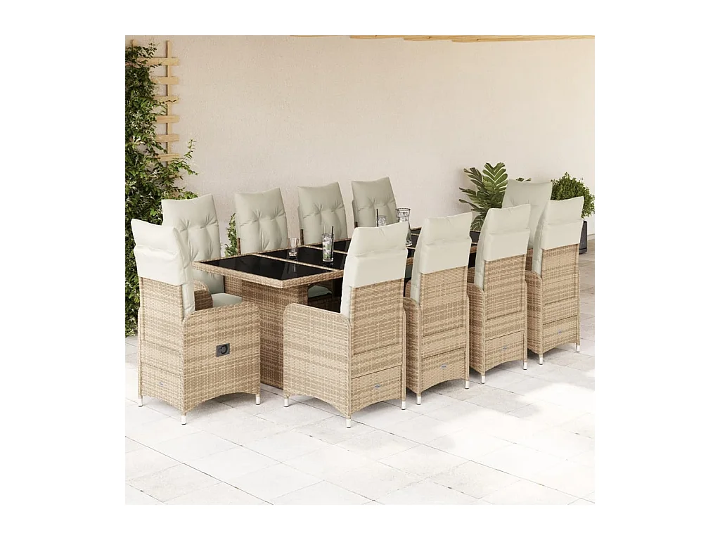 Set Bistrò da Giardino 11 pz con Cuscini in Polyrattan Beige
