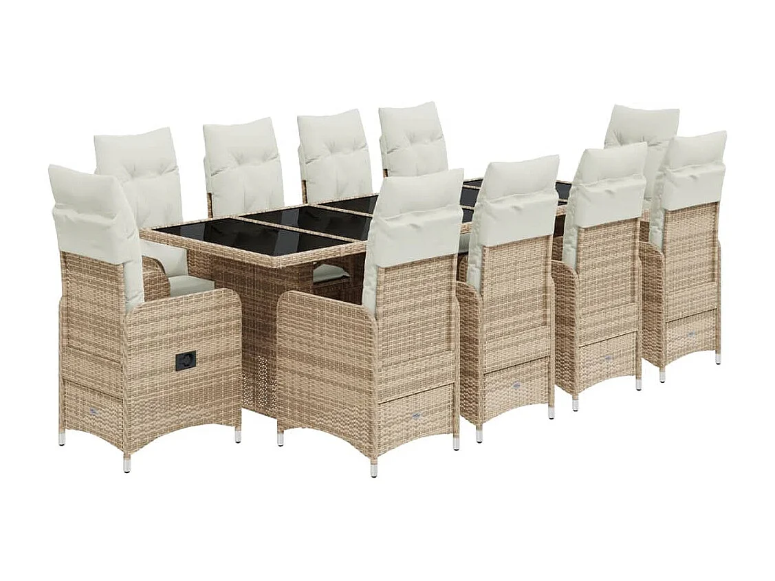 11-delige Bistroset met kussens poly rattan beige