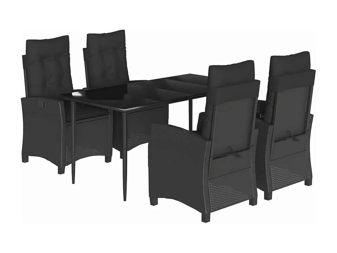 5-tlg. Garten-Essgruppe mit Kissen Schwarz Poly Rattan