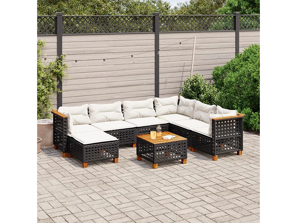 Set Divani da Giardino con Cuscini 8 pz Nero in Polyrattan