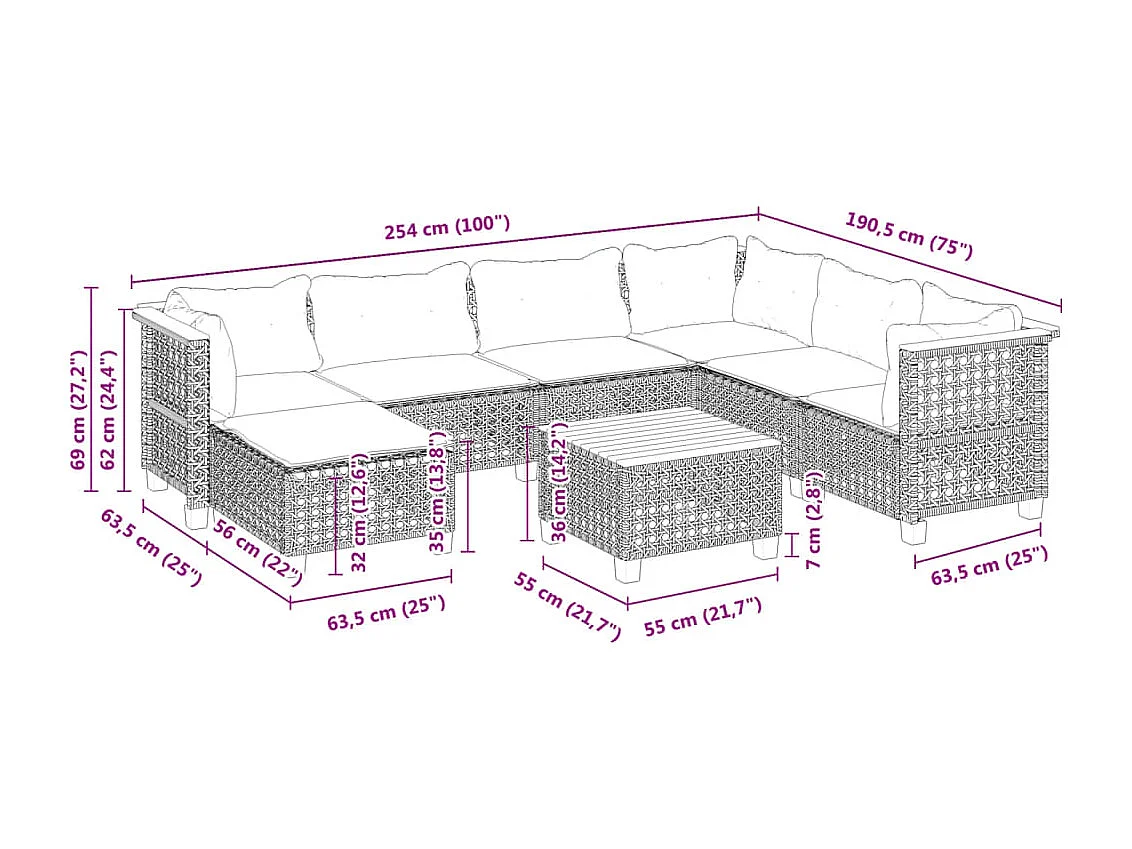 Set Divani da Giardino con Cuscini 8 pz Nero in Polyrattan