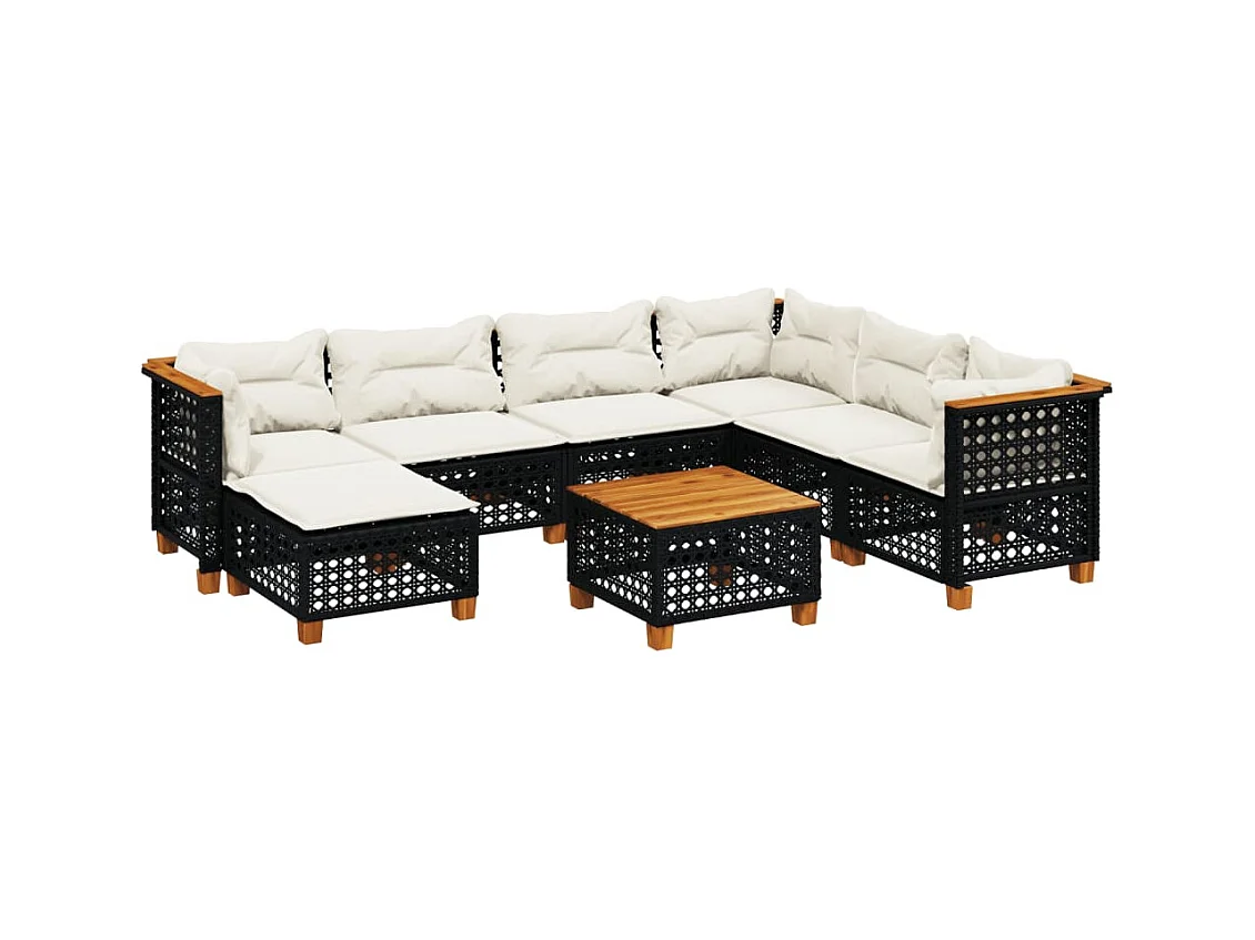 Salon de jardin 8 pcs avec coussins noir résine tressée