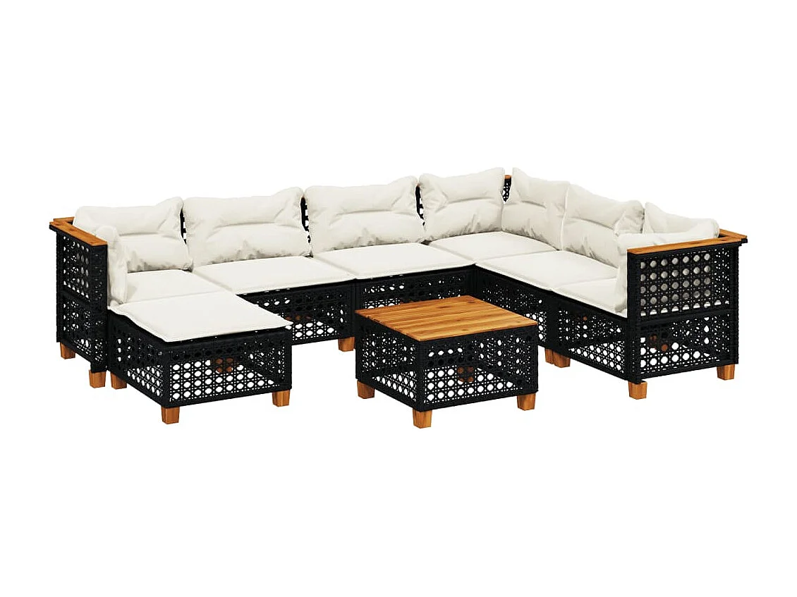Salon de jardin 8 pcs avec coussins noir résine tressée