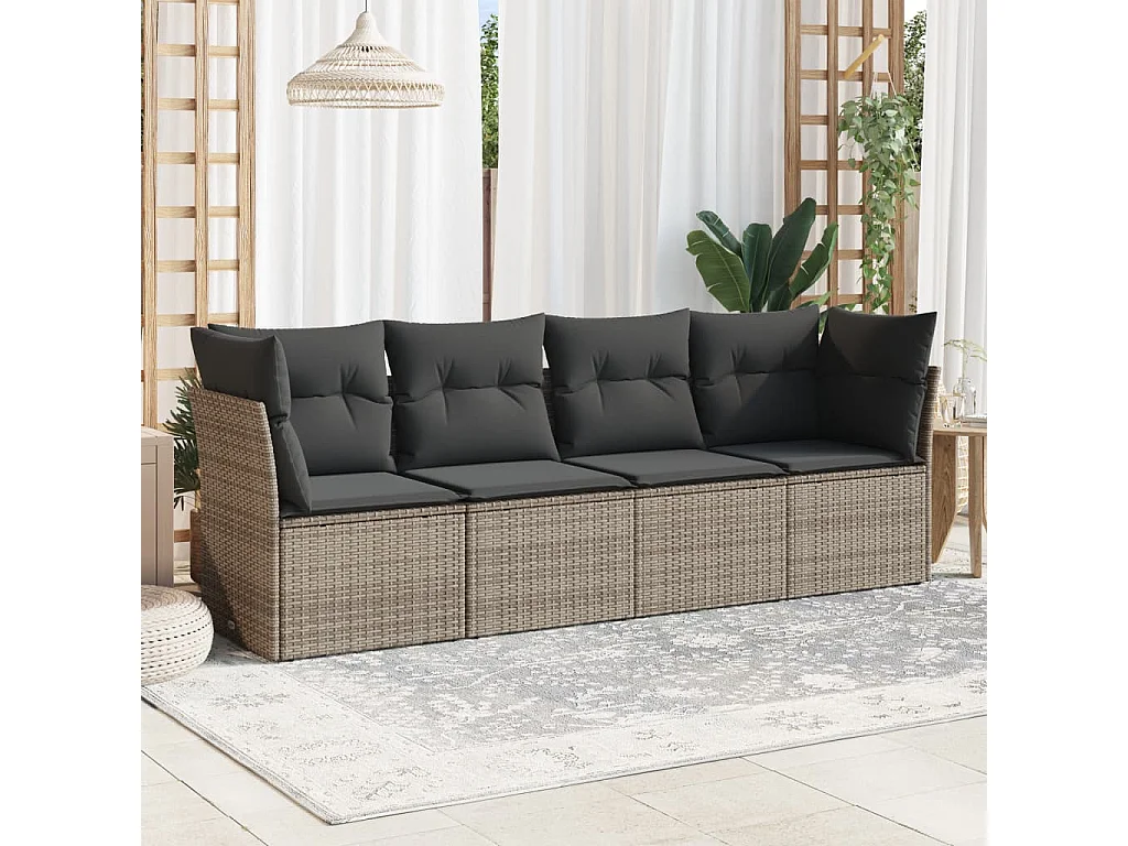 Salon de jardin 4 pcs avec coussins gris résine tressée