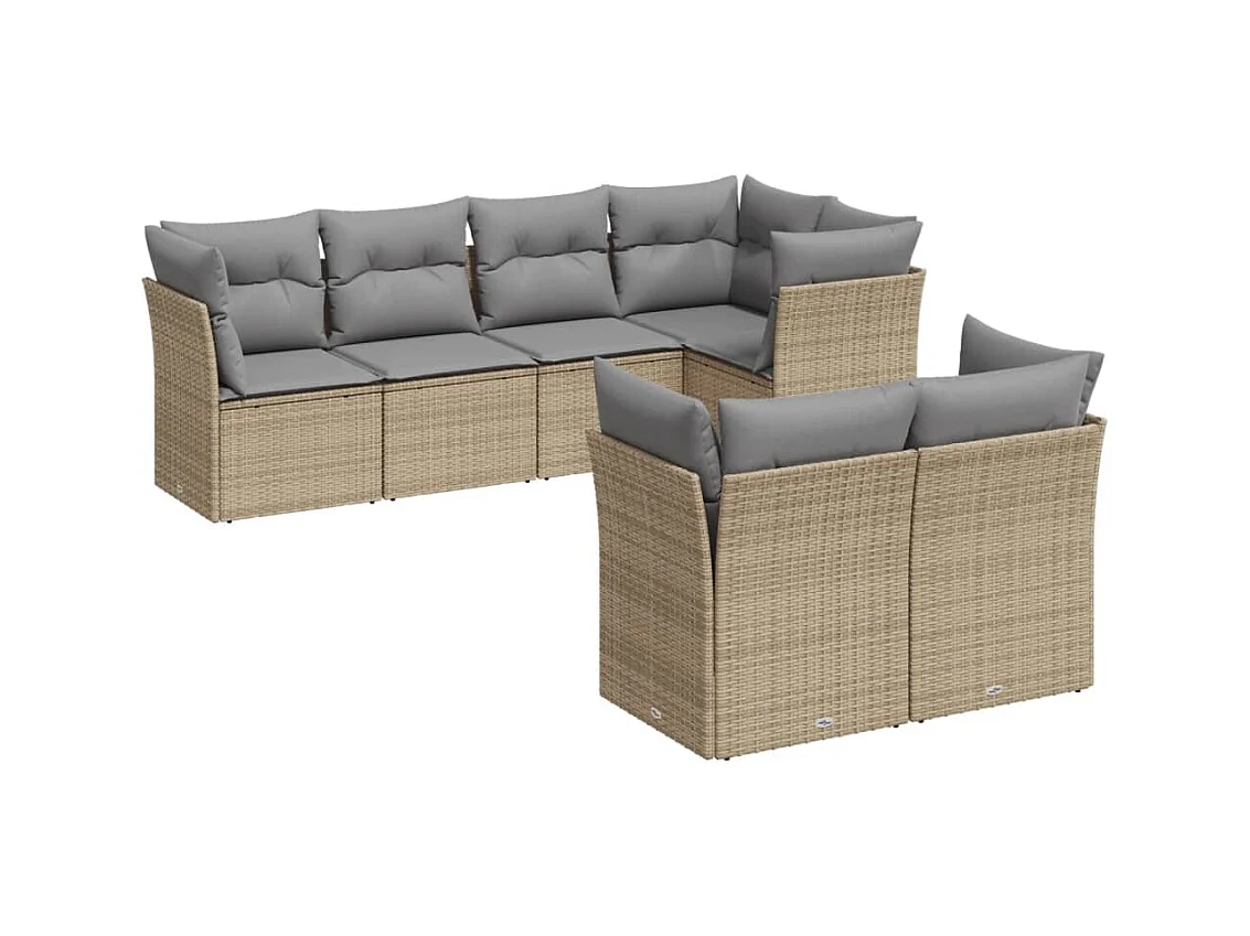 7-tlg. Garten-Sofagarnitur mit Kissen Beige Poly Rattan