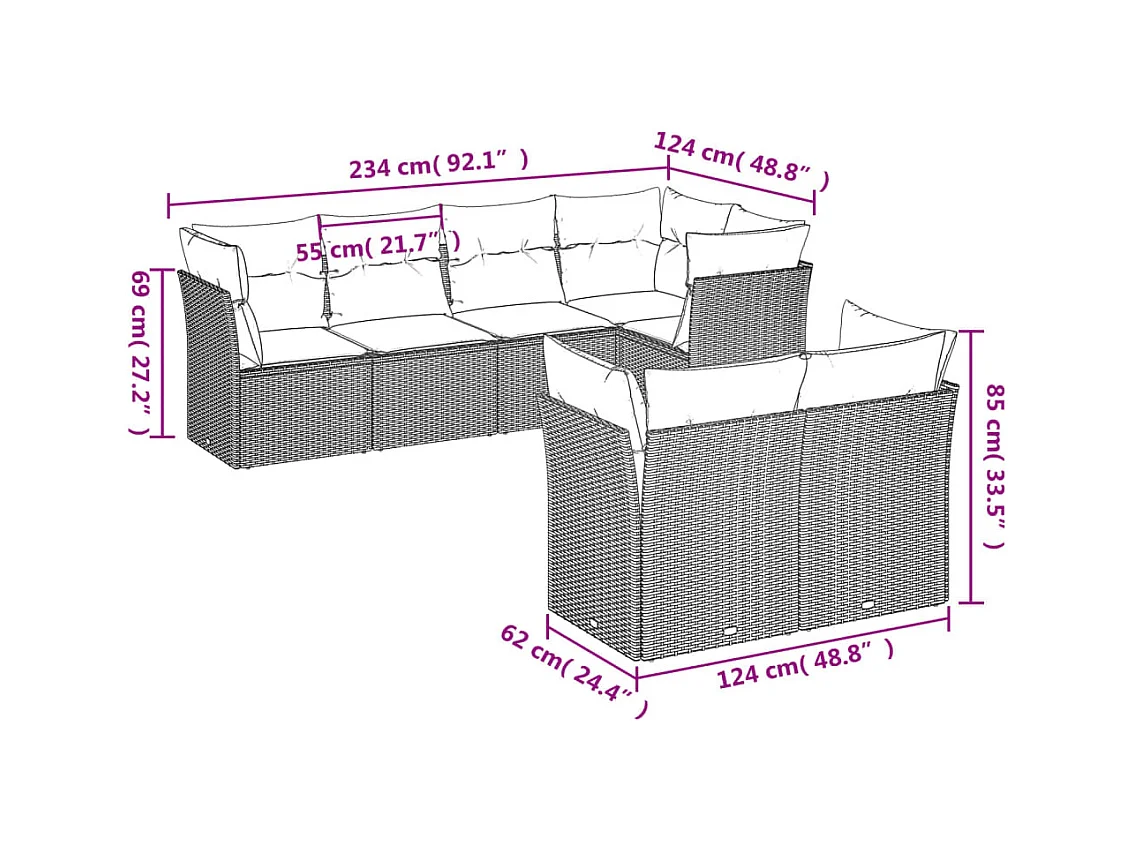7-tlg. Garten-Sofagarnitur mit Kissen Beige Poly Rattan