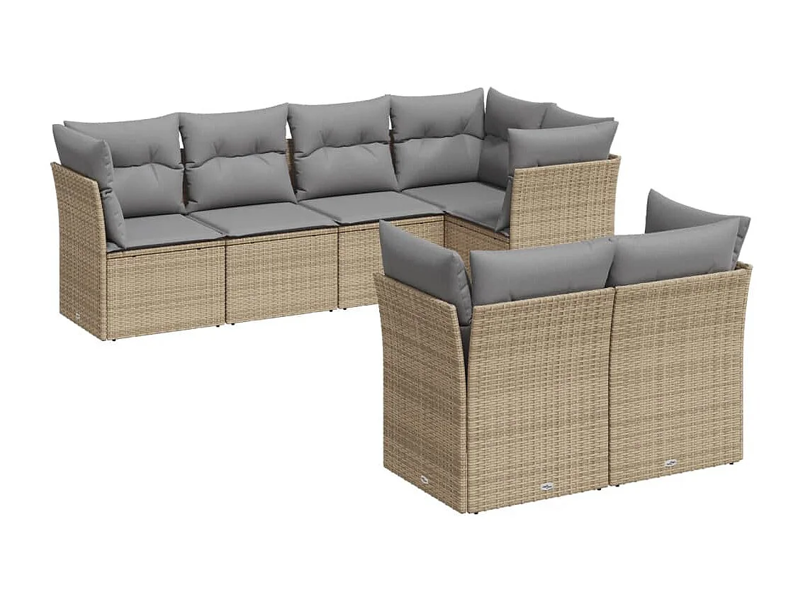 7-delige Loungeset met kussens poly rattan beige