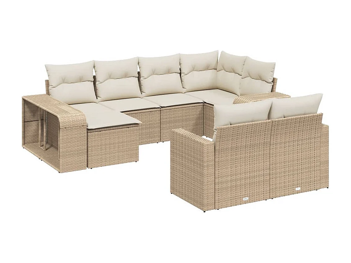 Set Divano da Giardino 10 pz con Cuscini Beige in Polyrattan