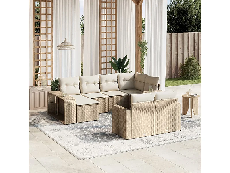 Set Divano da Giardino 10 pz con Cuscini Beige in Polyrattan