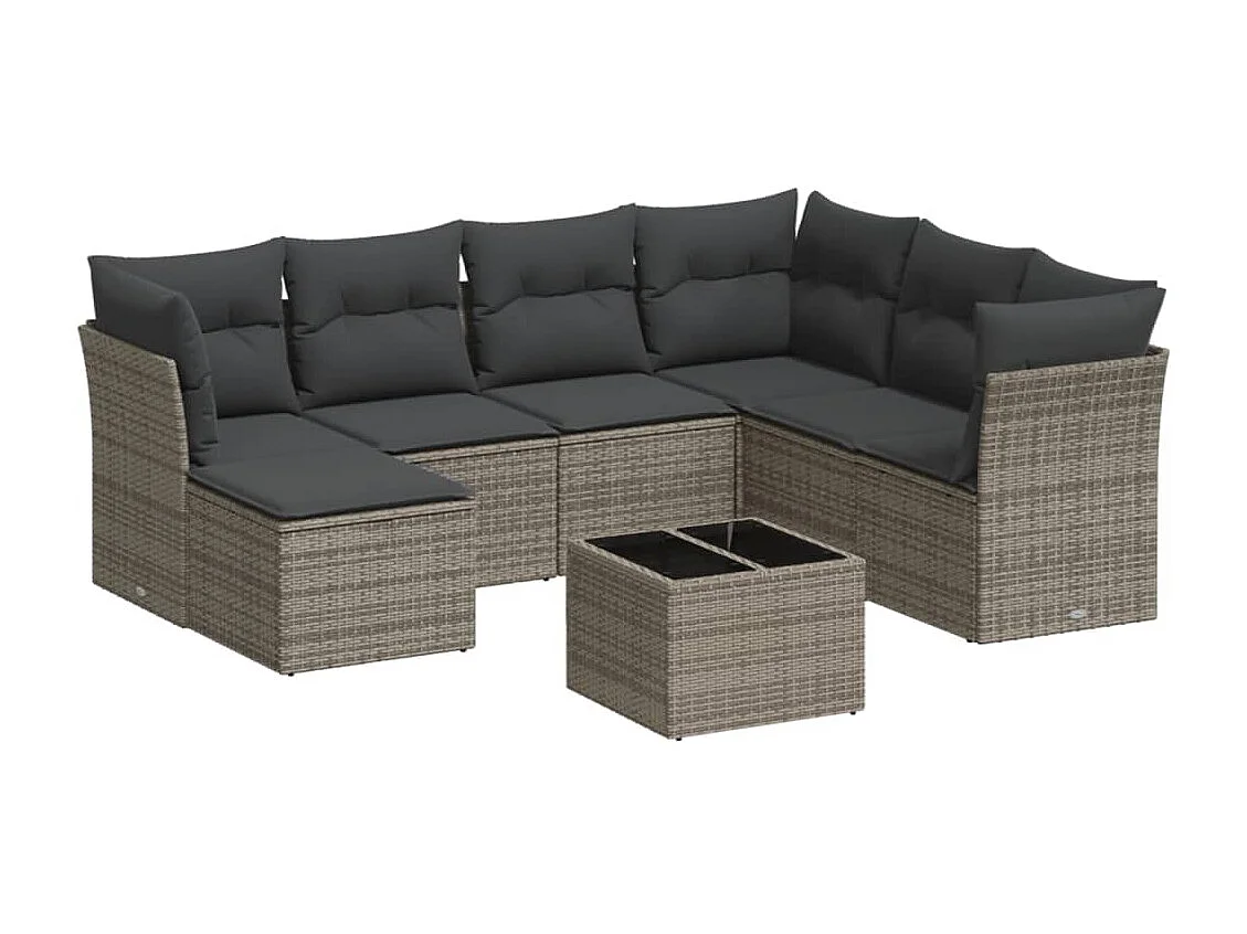 Set Divano da Giardino 8 pz con Cuscini Grigio in Polyrattan