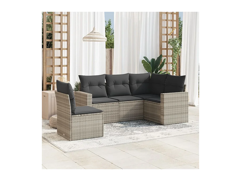 Salon de jardin 5 pcs avec coussins gris clair résine tressée