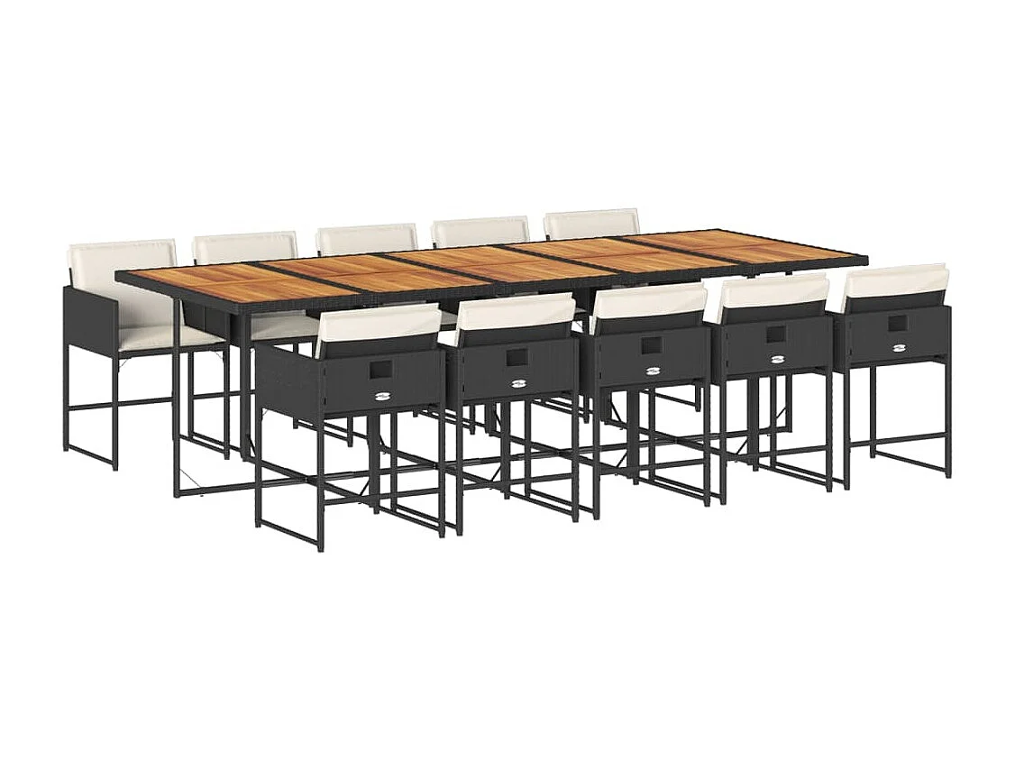Set da Pranzo da Giardino 11 pz con Cuscini in Polyrattan Nero