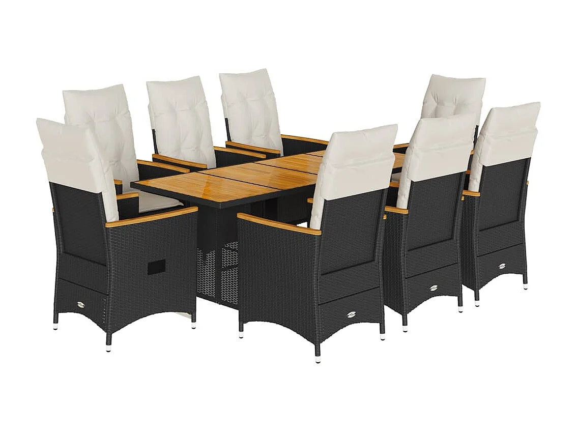 Ensemble à manger de jardin 9pcs coussins noir résine tressée