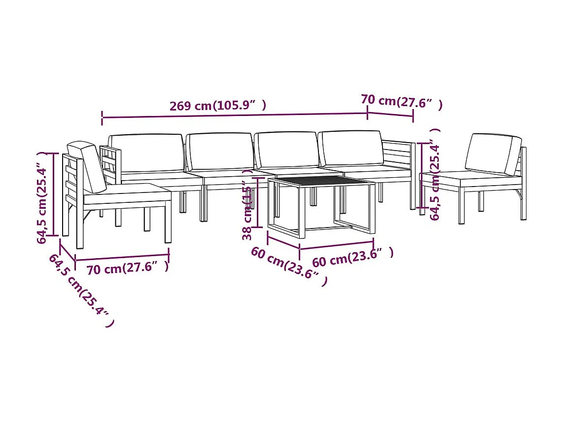 Salon de jardin 7 pcs avec coussins Aluminium Anthracite
