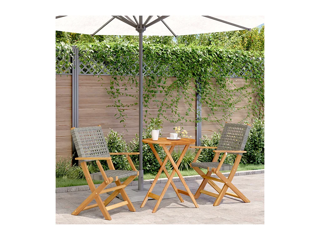 Ensemble de bistro 3 pcs gris résine tressée et bois massif