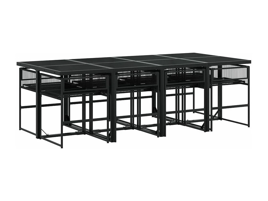 Ensemble à manger de jardin 9 pcs Noir Résine tressée