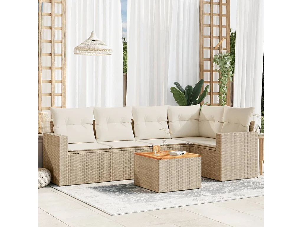 Salon de jardin avec coussins 6 pcs beige résine tressée