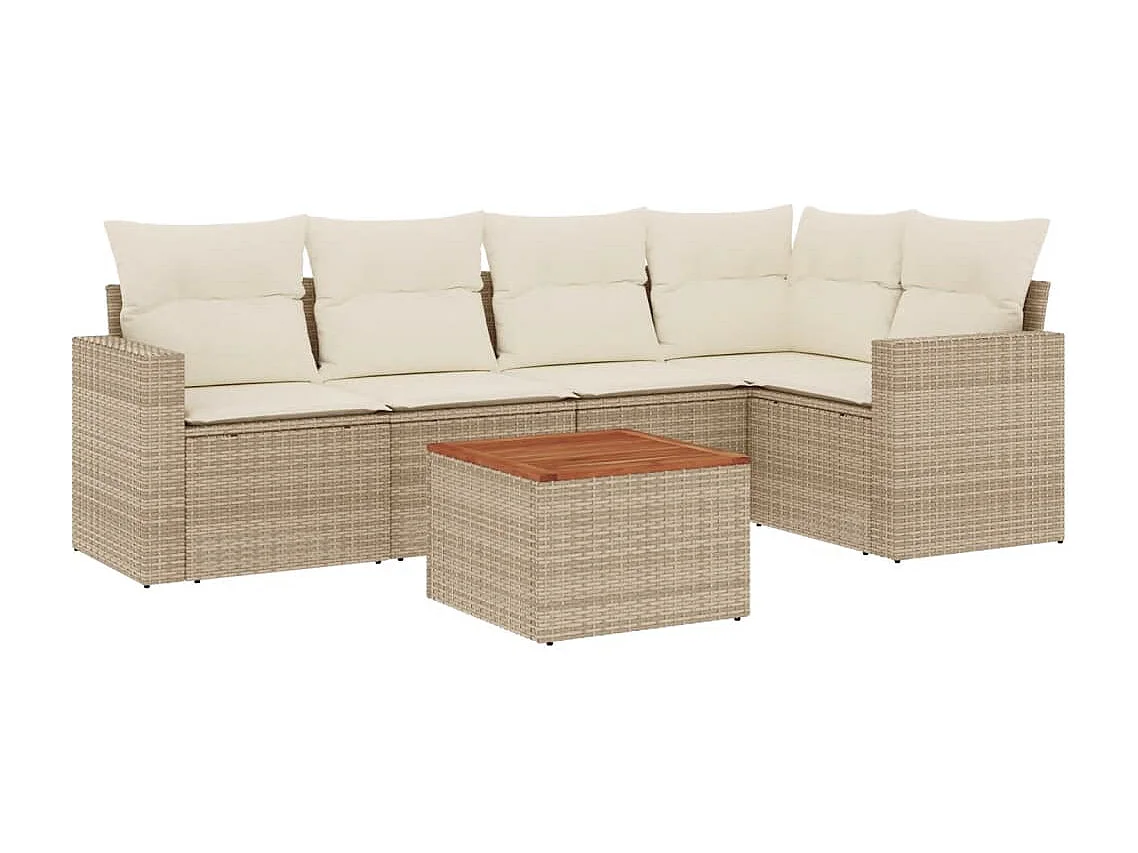 Salon de jardin avec coussins 6 pcs beige résine tressée