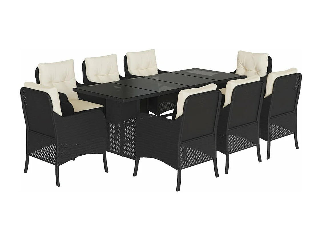 Ensemble à manger de jardin 9pcs coussins noir résine tressée